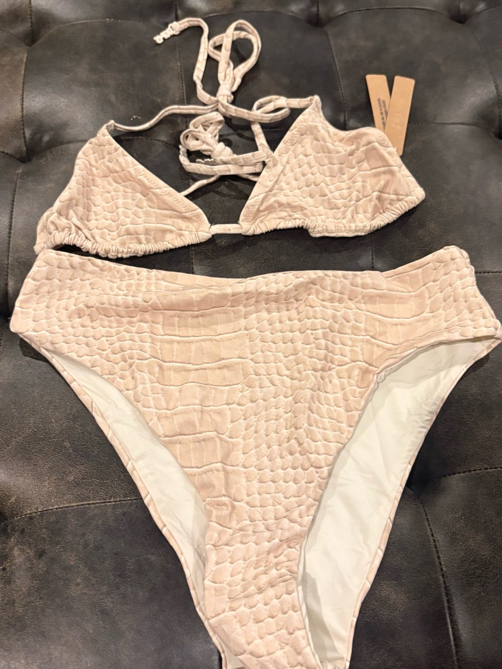 SKIMS Reptile-Texture Bikini Set in Light Beige
